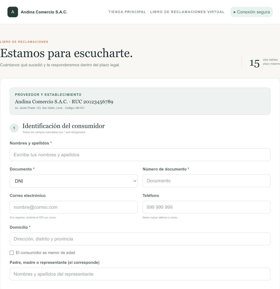 Formulario público de HojaLista con datos del consumidor