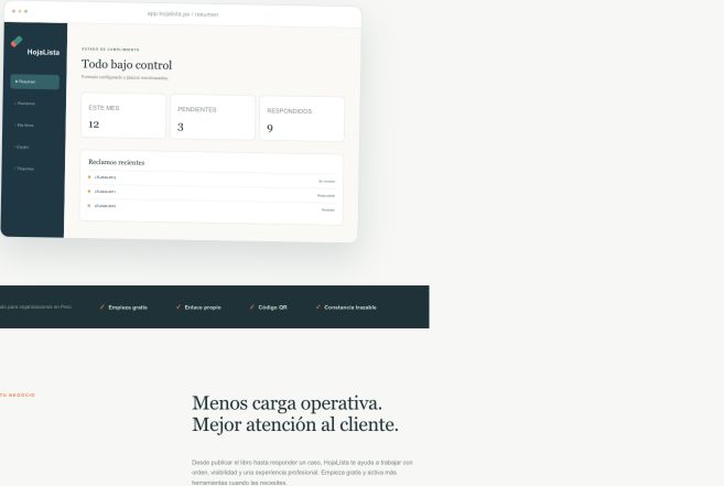 Indicadores de reclamos en el panel de HojaLista